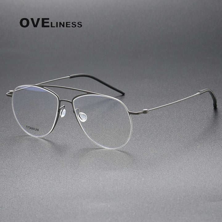 Oveliness Unisex Full Rim Square Double Bridge Screwless Titanium Eyeglasses 5507 Full Rim Oveliness gun