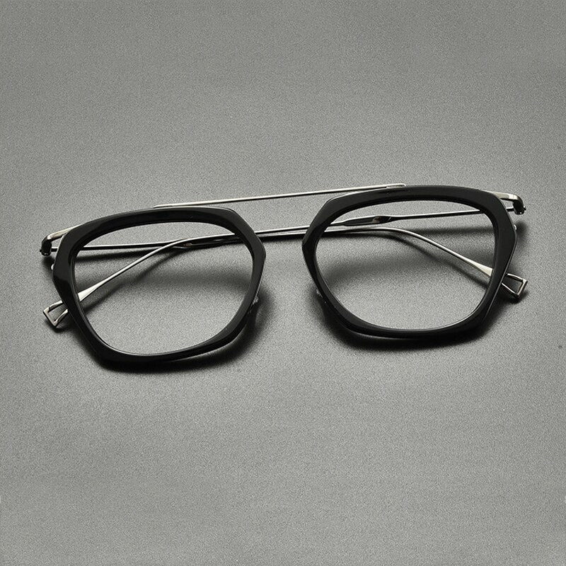 Gatenac Unisex Full Rim Oval Round Titanium Acetate Eyeglasses Gxyj845 Full Rim Gatenac Black Gun
