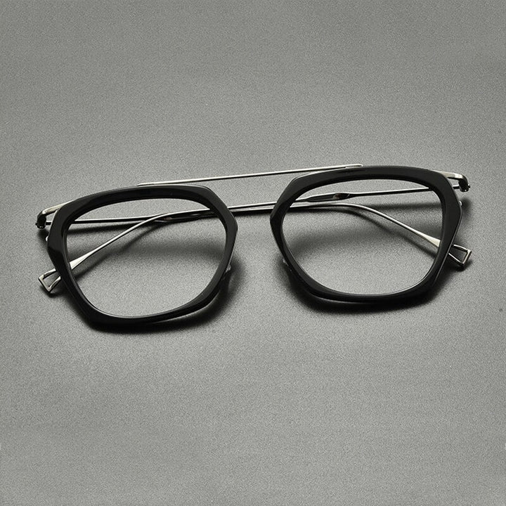 Gatenac Unisex Full Rim Oval Round Titanium Acetate Eyeglasses Gxyj845 Full Rim Gatenac Black Gun