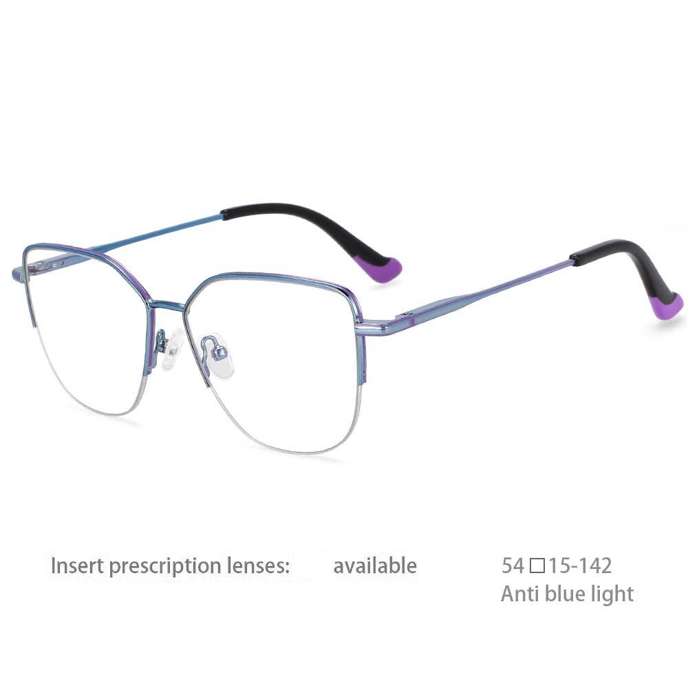 CCspace Unisex Semi Rim Square Alloy Frame Eyeglasses 54468 Semi Rim CCspace China blue-purple