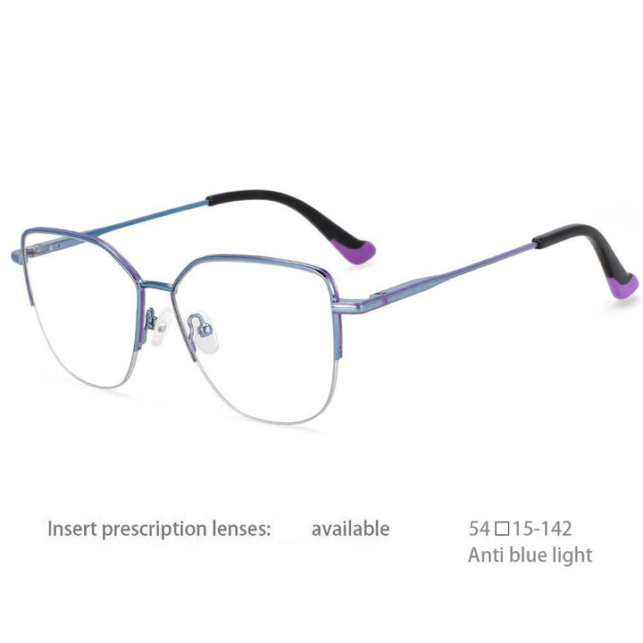 CCspace Unisex Semi Rim Square Alloy Frame Eyeglasses 54468 Semi Rim CCspace China blue-purple