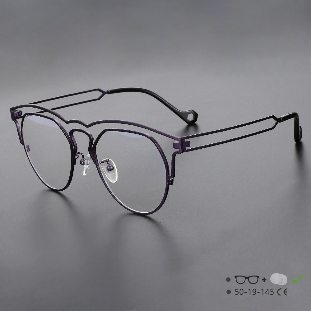 CCspace Unisex Full Rim Round Double Bridge Titanium Eyeglasses 55522 Full Rim CCspace Purple China