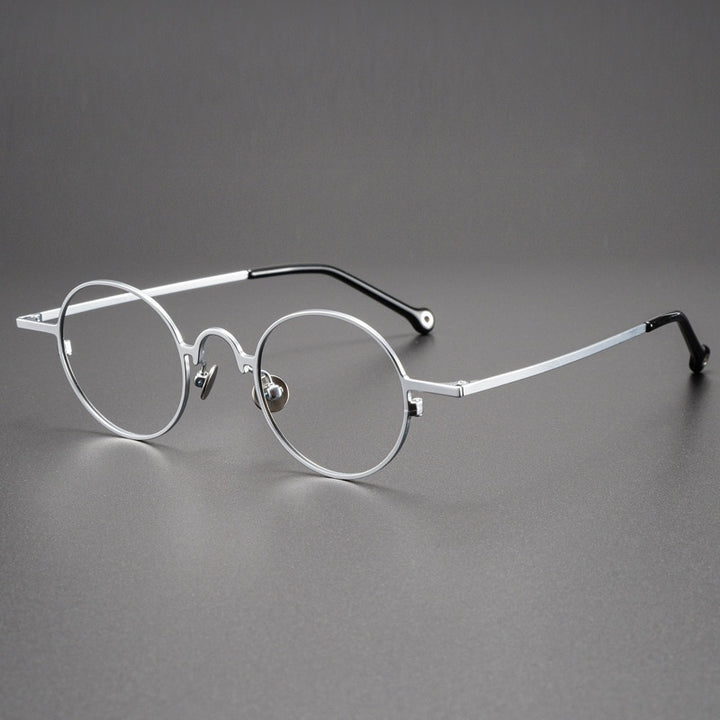 CCspace Unisex Full Rim Round Titanium Alloy Eyeglasses 54909 Full Rim CCspace Silver China