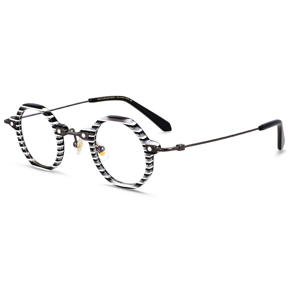 CCspace Unisex Full Rim Polygonal Round Acetate Titanium Eyeglasses 55345 Full Rim CCspace BlackStripe China