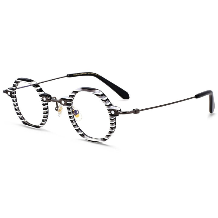 CCspace Unisex Full Rim Polygonal Round Acetate Titanium Eyeglasses 55345 Full Rim CCspace BlackStripe China