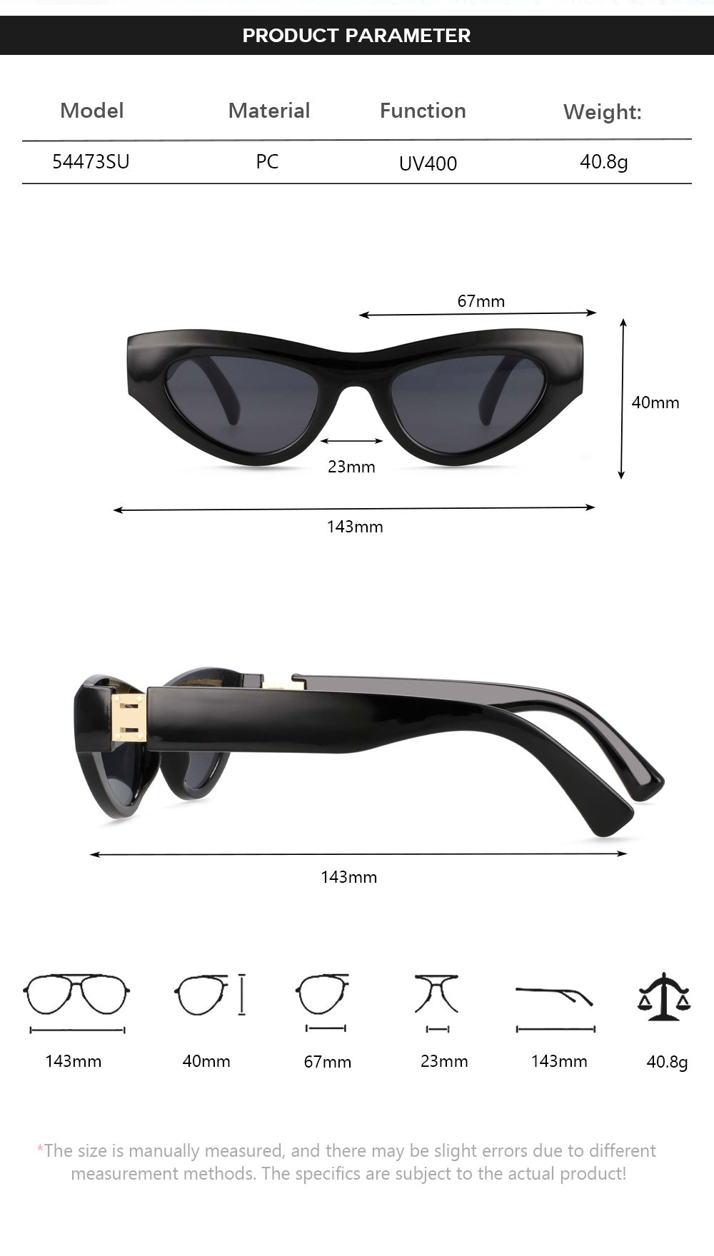 CCspace Women's Full Rim Cat Eye Resin Frame Sunglasses 54473 Sunglasses CCspace Sunglasses