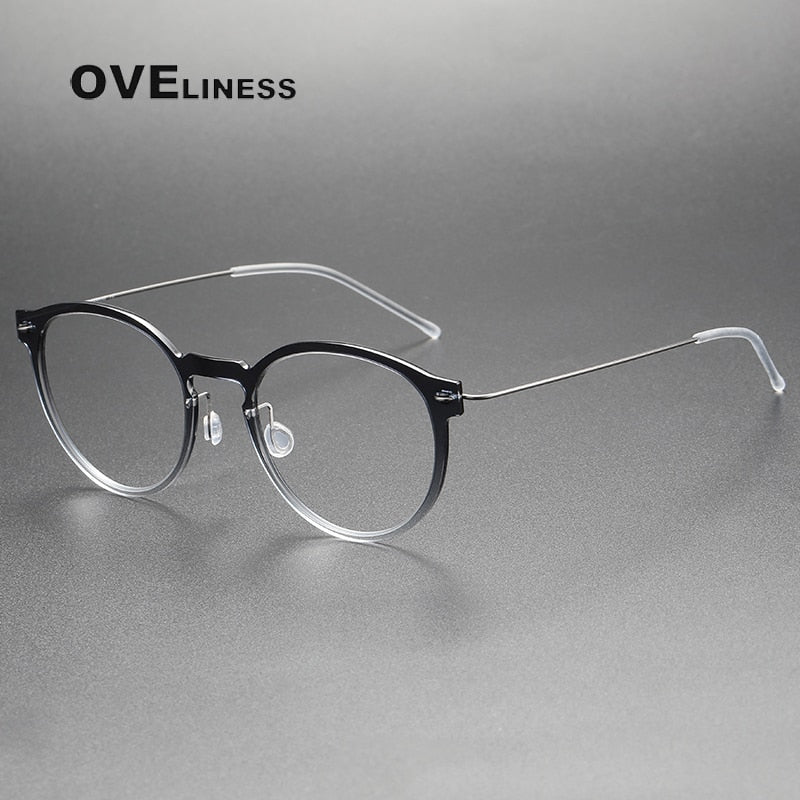Oveliness Unisex Full Rim Round ScrewlessAcetate Titanium Eyeglasses 6603 Full Rim Oveliness gradient grey