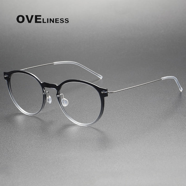 Oveliness Unisex Full Rim Round ScrewlessAcetate Titanium Eyeglasses 6603 Full Rim Oveliness gradient grey