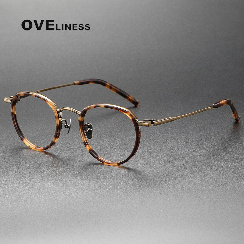 Oveliness Unisex Full Rim Round Acetate Titanium Eyeglasses M43 Full Rim Oveliness tortoise bronze