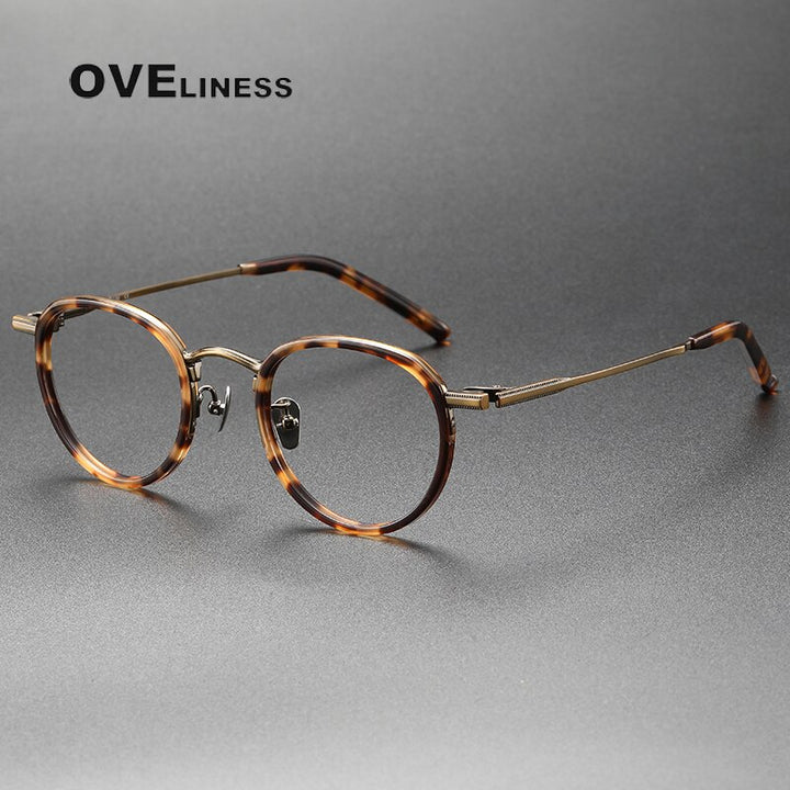 Oveliness Unisex Full Rim Round Acetate Titanium Eyeglasses M43 Full Rim Oveliness tortoise bronze