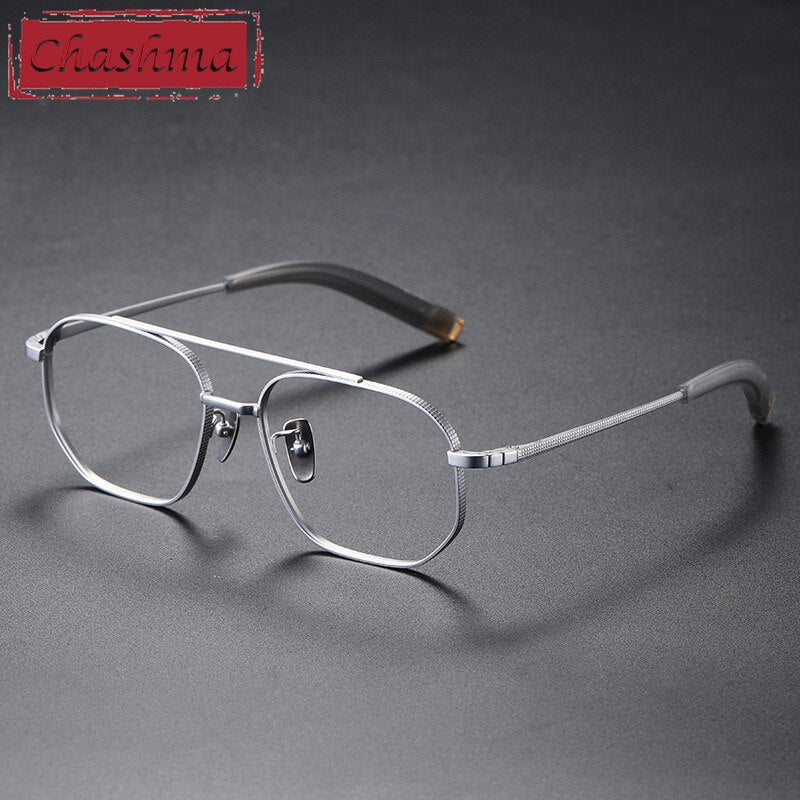 Chashma Ottica Men's Full Rim Polygon Square Titanium Double Bridge Eyeglasses 07518 Full Rim Chashma Ottica Silver