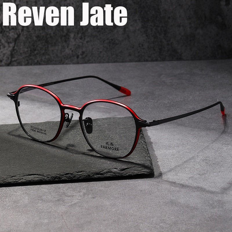 Reven Jate Unisex Full Rim Round Titanium Eyeglasses FM041 Full Rim Reven Jate