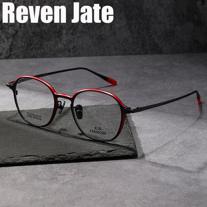 Reven Jate Unisex Full Rim Round Titanium Eyeglasses FM041 Full Rim Reven Jate