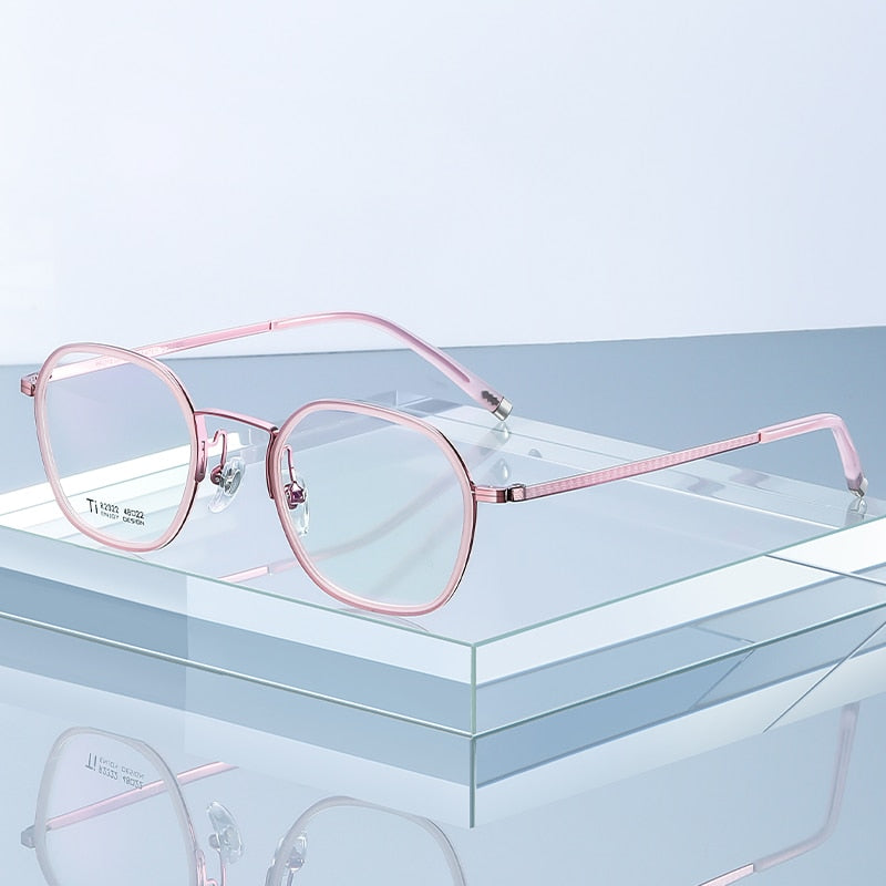 Reven Jate Unisex Full Rim Round Square Acetate Titanium Frame Eyeglasses R2322 Full Rim Reven Jate
