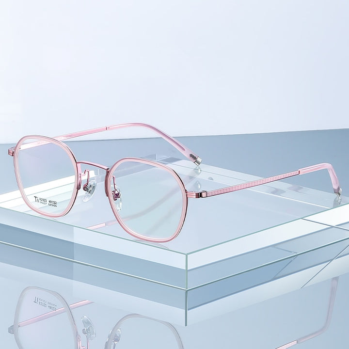 Reven Jate Unisex Full Rim Round Square Acetate Titanium Frame Eyeglasses R2322 Full Rim Reven Jate