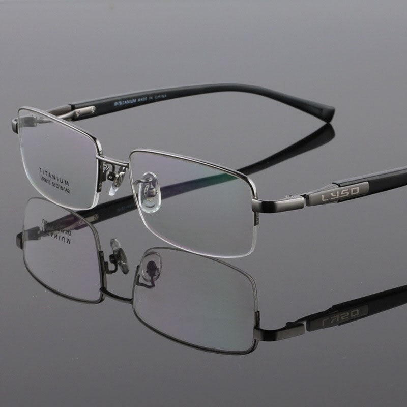 Hdcrafter Men's Semi Rim Square Titanium Eyeglasses Lr9910 Semi Rim Hdcrafter Eyeglasses Gray