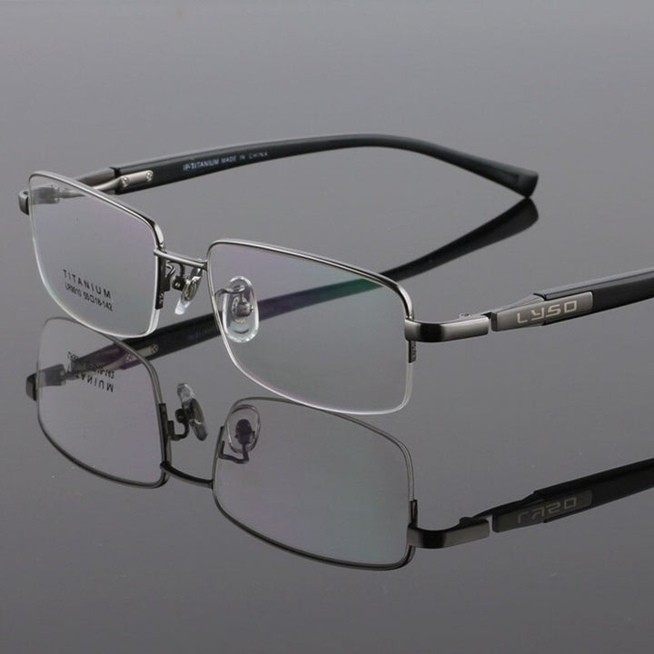 Hdcrafter Men's Semi Rim Square Titanium Eyeglasses Lr9910 Semi Rim Hdcrafter Eyeglasses Gray