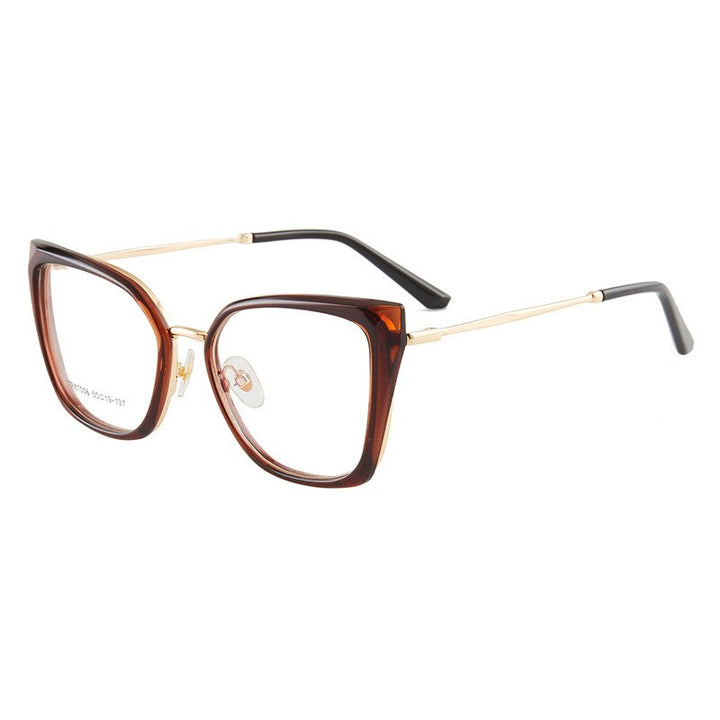 CCspace Women's Full Rim Square Cat Eye Acetate Alloy Eyeglasses 54730 Full Rim CCspace China Champagne