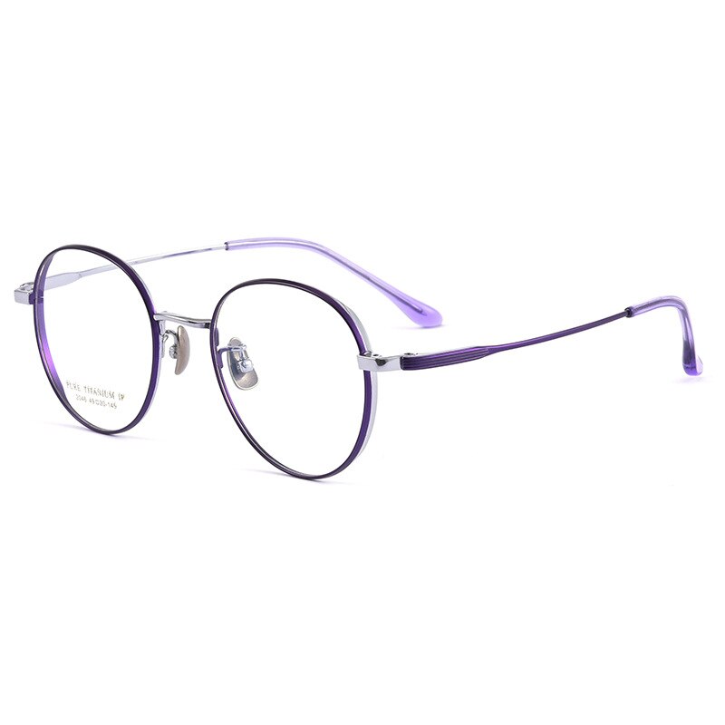 Yimaruili Unisex Full Rim Round Titanium Eyeglasses 2046TSF Full Rim Yimaruili Eyeglasses Purple Silver