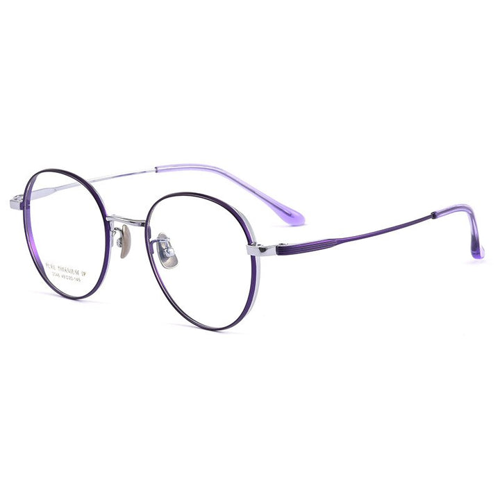 Yimaruili Unisex Full Rim Round Titanium Eyeglasses 2046TSF Full Rim Yimaruili Eyeglasses Purple Silver