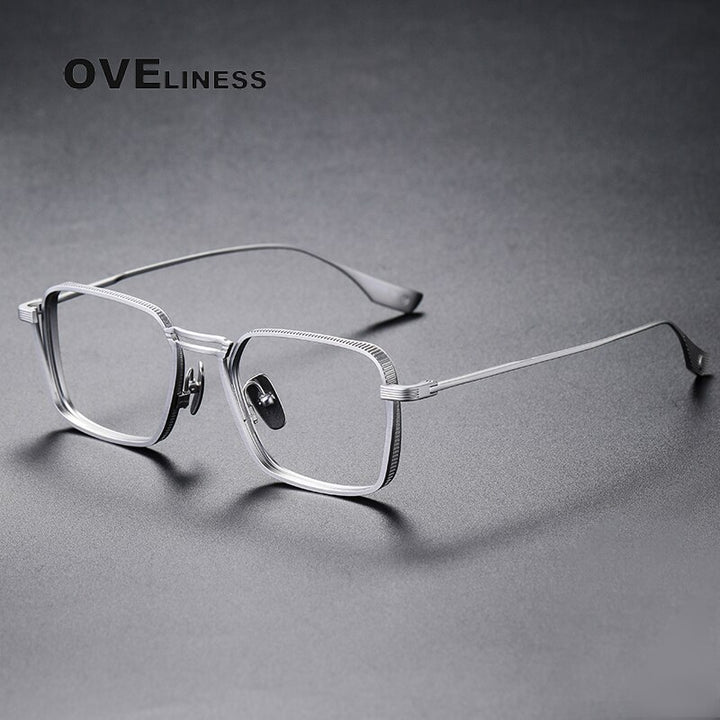 Oveliness Unisex Full Rim Square Double Bridge Titanium Eyeglasses Dlx125 Full Rim Oveliness silver middle