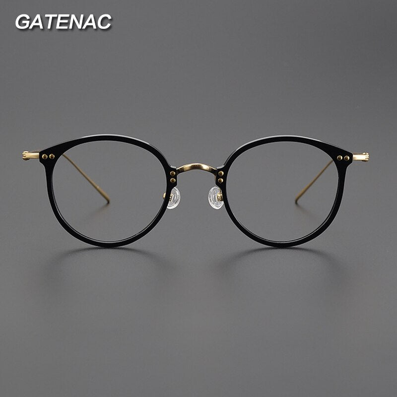 Gatenac Unisex Full Rim Round Square Acetate Titanium Eyeglasses Gxyj1005 Full Rim Gatenac