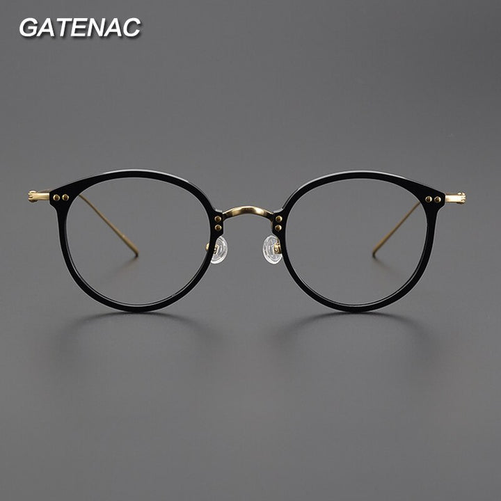 Gatenac Unisex Full Rim Round Square Acetate Titanium Eyeglasses Gxyj1005 Full Rim Gatenac