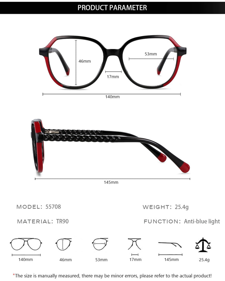 CCspace Unisex Full Rim Polygonal Tr 90 Titanium Eyeglasses 55708 Full Rim CCspace