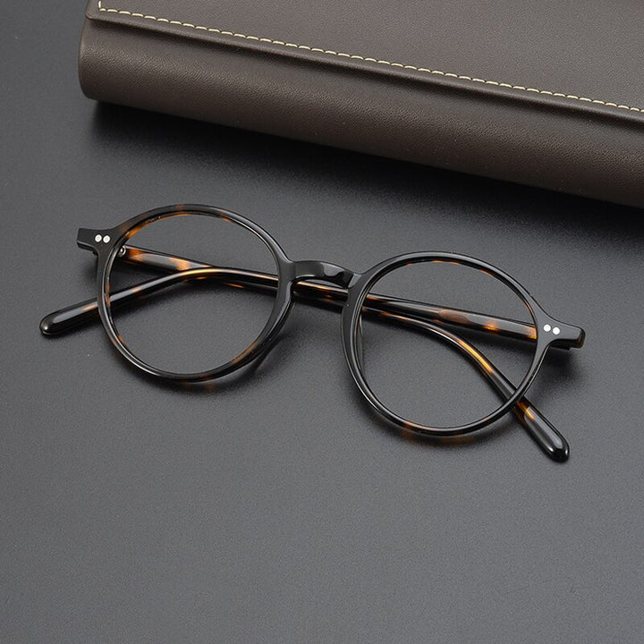Gatenac Unisex Full Rim Round Acetate Eyeglasses Gxyj961 Full Rim Gatenac Tortoiseshell