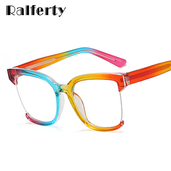 Ralferty Women's  Semi Rim Square Oversized Tr 90 Acetate Eyeglasses Semi Rim Ralferty