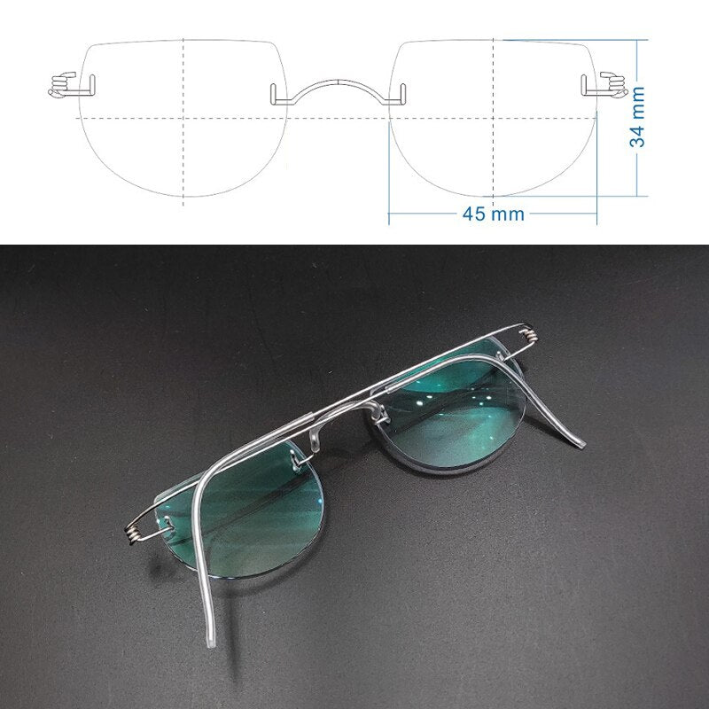 Yujo Unisex Semi Rim Round Stainless Steel Eyeglasses Y085 Semi Rim Yujo