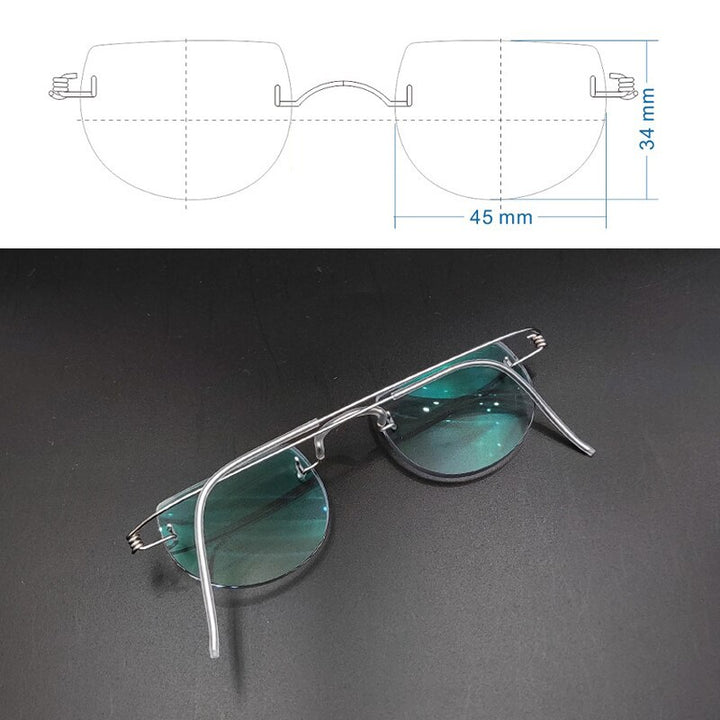 Yujo Unisex Semi Rim Round Stainless Steel Eyeglasses Y085 Semi Rim Yujo