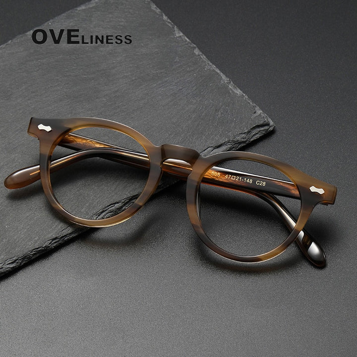 Oveliness Unisex Full Rim Round Acetate Titanium Eyeglasses 505 Full Rim Oveliness