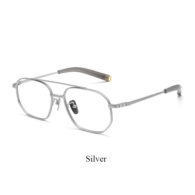 Bclear Unisex Full Rim Square Double Bridge Titanium Eyeglasses Bsf07518 Full Rim Bclear Silver