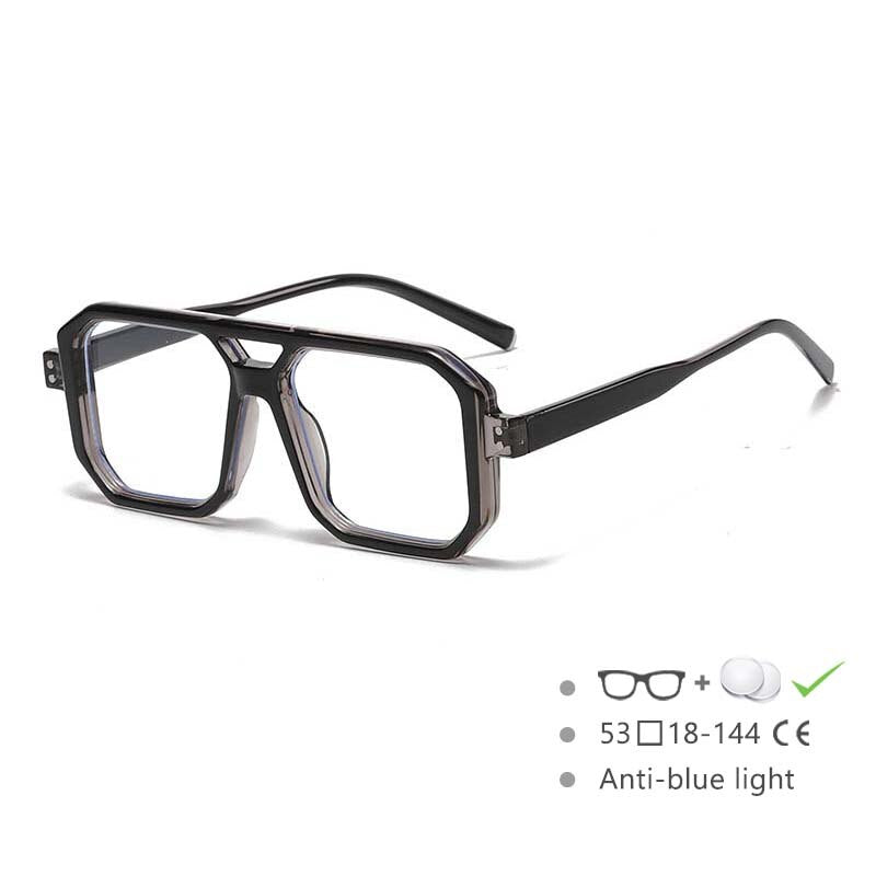 CCspace Unisex Full Rim Big Size Square Double Bridge Resin Frame Eyeglasses 54605 Full Rim CCspace China Black