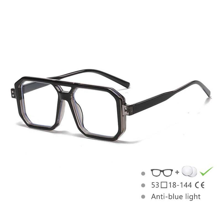 CCspace Unisex Full Rim Big Size Square Double Bridge Resin Frame Eyeglasses 54605 Full Rim CCspace China Black