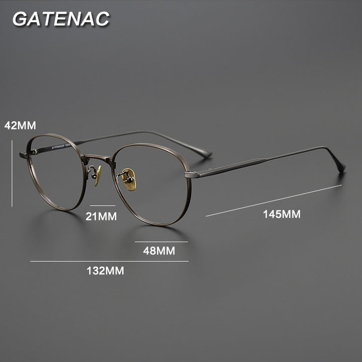 Gatenac Unisex Full Rim Round Square Titanium Eyeglasses Gxyj988 Full Rim Gatenac