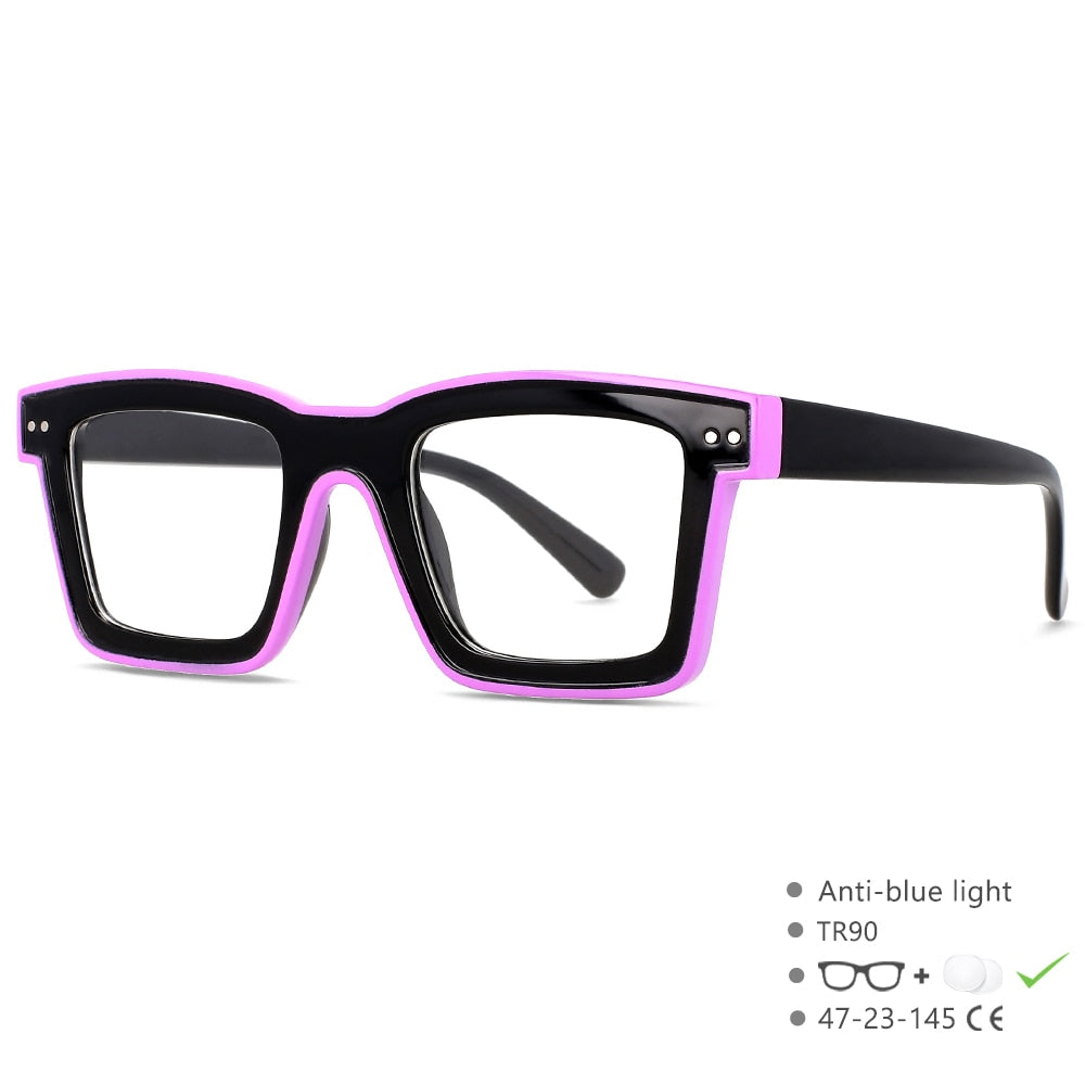 CCspace Unisex Full Rim Square Punk Acetate Eyeglasses 55599 Full Rim CCspace China Purple