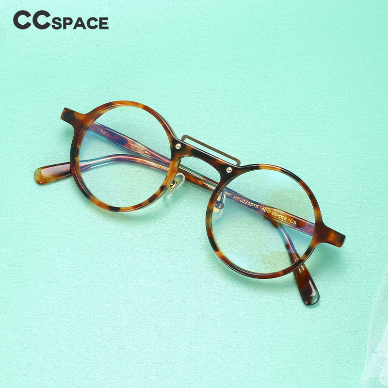 CCspace Unisex Full Rim Round Acetate Alloy Double Bridge Eyeglasses 54554 Full Rim CCspace
