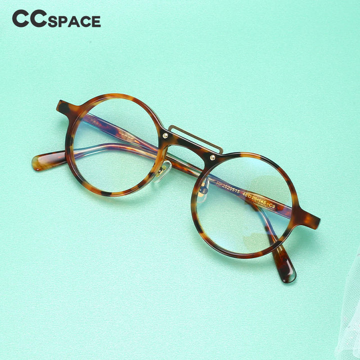 CCspace Unisex Full Rim Round Acetate Alloy Double Bridge Eyeglasses 54554 Full Rim CCspace
