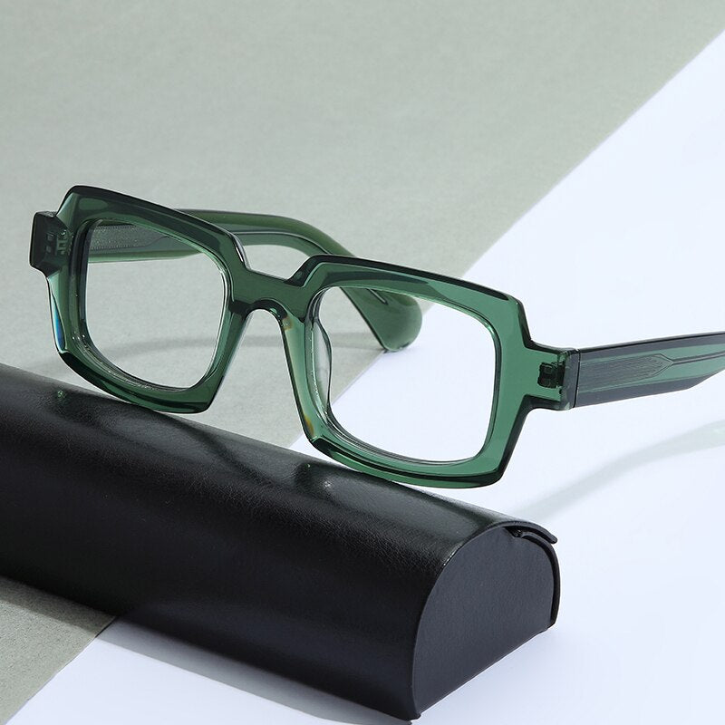 Gatenac Unisex Full Rim Square Handcrafted Acetate Frame Eyeglasses Gxyj822 Full Rim Gatenac Green