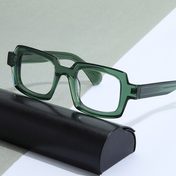 Gatenac Unisex Full Rim Square Handcrafted Acetate Frame Eyeglasses Gxyj822 Full Rim Gatenac Green