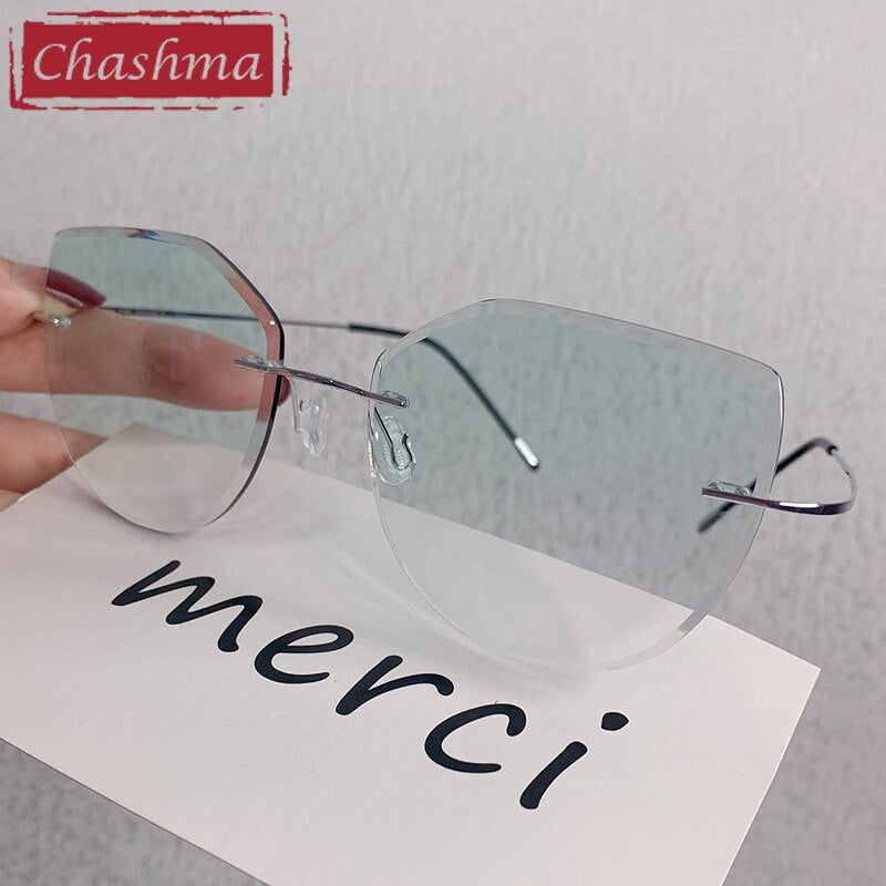 Chashma Women's Rimless Cat Eye Titanium Frame Gradient Color Lens Eyeglasses 16016a Rimless Chashma