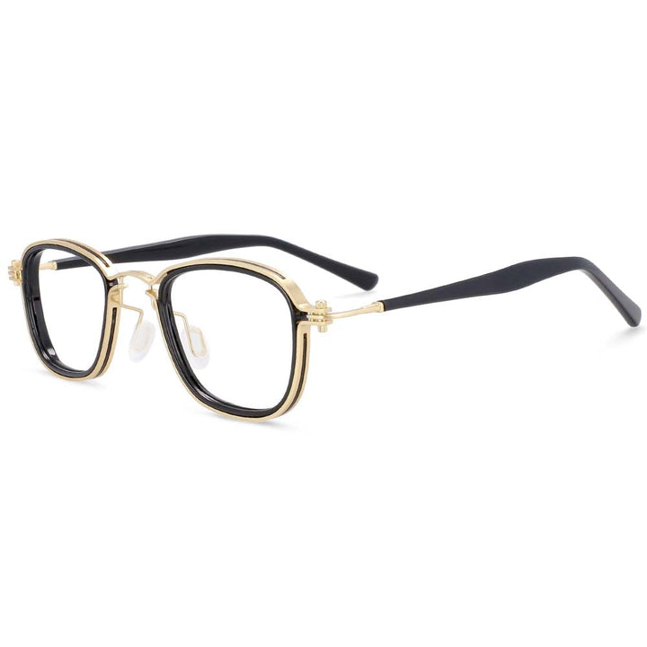 CCspace Unisex Full Rim Square Round Acetate Alloy Steampunk Frame Eyeglasses 54227 Full Rim CCspace B02 Gold