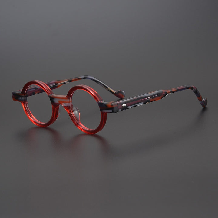 CCspace Unisex Full Rim Round Acetate Steampunk Eyeglasses 55104 Full Rim CCspace Red China