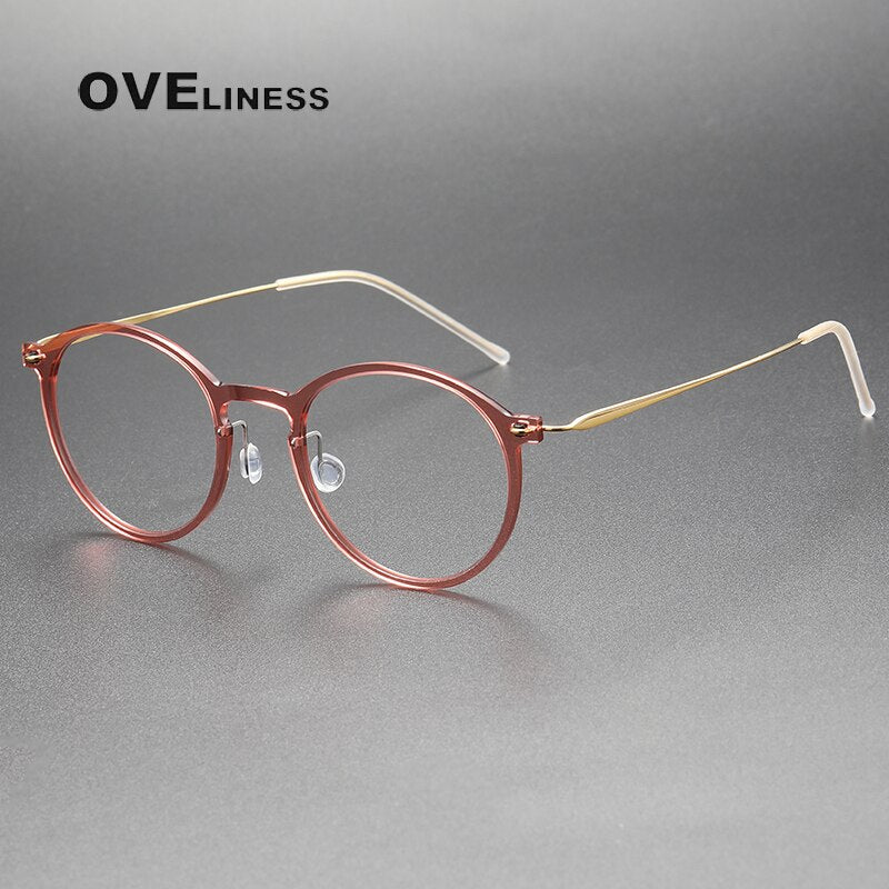 Oveliness Unisex Full Rim Round Square Acetate Titanium Eyeglasses 6541 Full Rim Oveliness orange