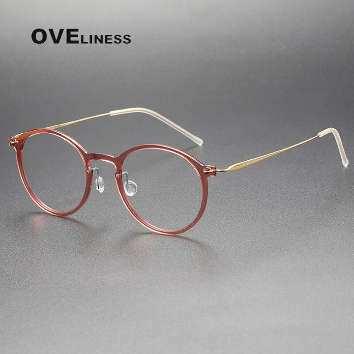 Oveliness Unisex Full Rim Round Square Acetate Titanium Eyeglasses 6541 Full Rim Oveliness orange