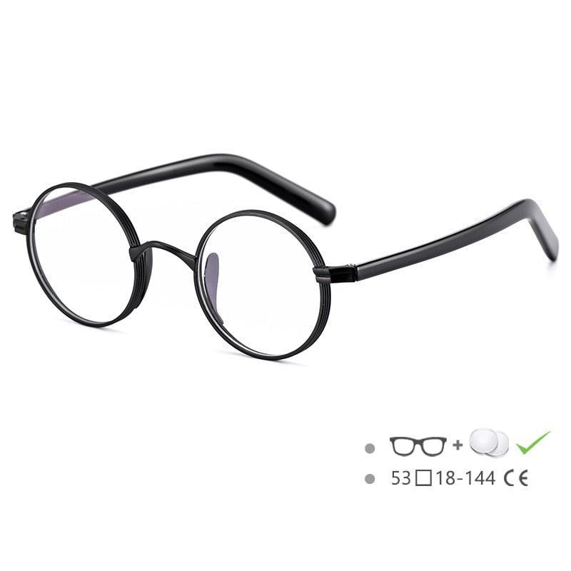CCspace Unisex Full Rim Round Titanium Acetate Alloy Frame Eyeglasses 54604 Full Rim CCspace Black China