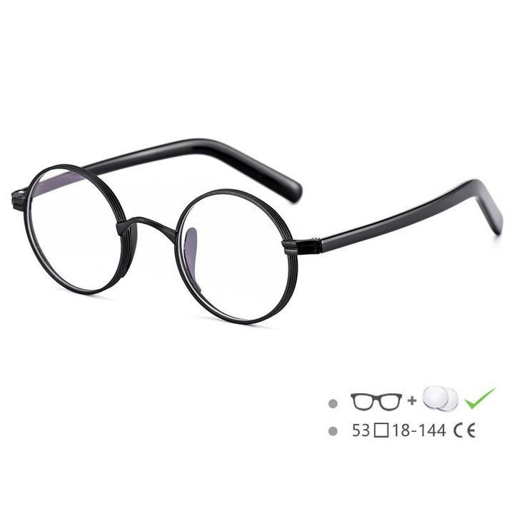 CCspace Unisex Full Rim Round Titanium Acetate Alloy Frame Eyeglasses 54604 Full Rim CCspace Black China