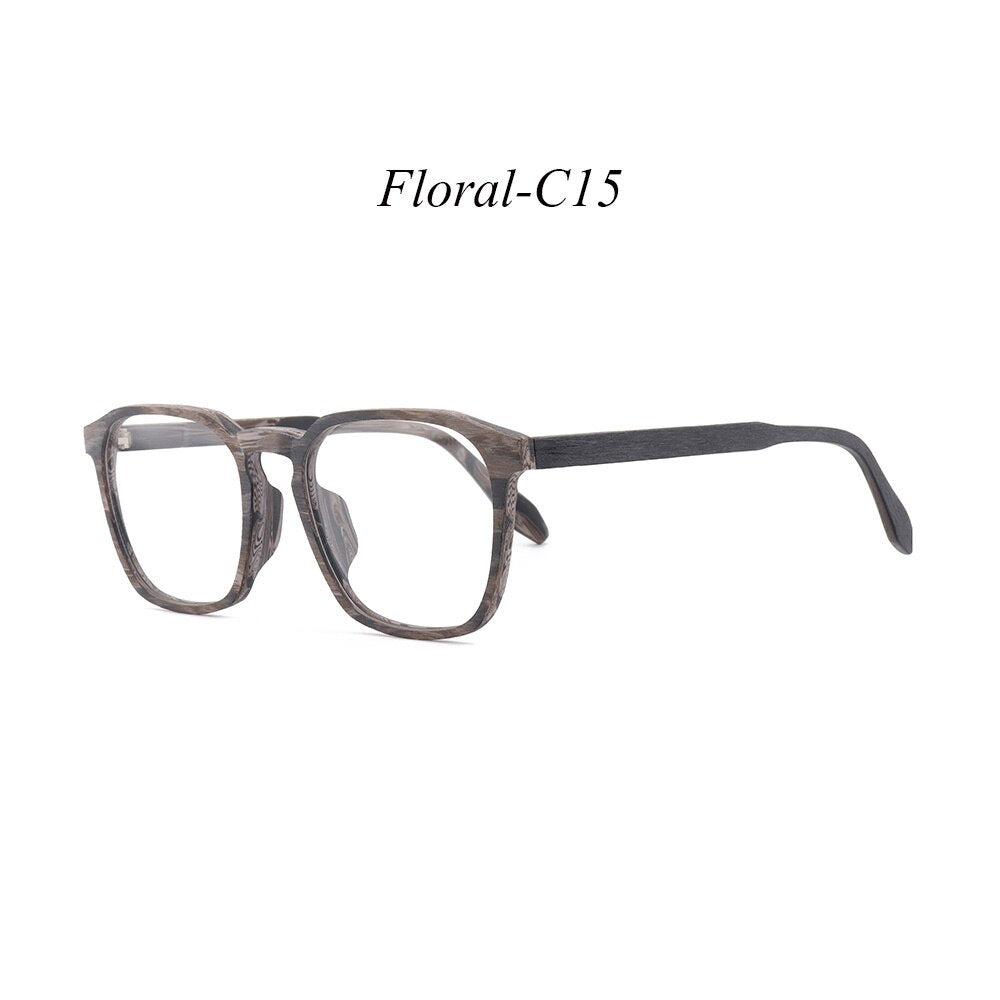 Hdcrafter Unisex Full Rim Square Wood Alloy Eyeglasses 1692 Full Rim Hdcrafter Eyeglasses C15